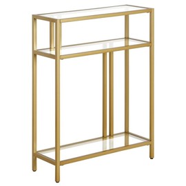 Henn&Hart 22" Wide Rectangular Console Table with Glass Shelves in Brass, Entryway Table, Accent Table for Living Room, Hallway