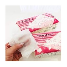 Acolle Natural Puff, 50 Pieces, Made in Japan, Made with 100% Wood Pulp, Fiber Free (Set of 3)