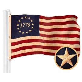 G128 Betsy Ross 1776 TeaStained Flag  5x8 Ft  ToughWeave Pro Series Embroidered