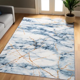 CRYPTOLITE Abstract Area Rug 5x7 Feet, Washable Rug with Non-Slip Backing, Low Pile Area Rug Carpet for Living Room Bedroom Dining Room, Blue
