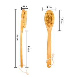 EcoGreen® - Duo de cepillos largo corporal con cerdas naturales y cepillo redondo para celulitis, fabricados de madera de Pera, para cepillado humedo o seco, mejora la circulación sanguinea y exfolia la piel.