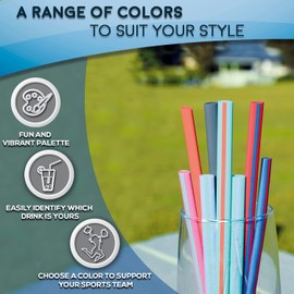 HotSips Reusable Drinking Straws - Ergonomic Shape Made in the USA - Tumblers & Cups 12-40 oz - Fit for Hot and Cold Beverages, Water, Coffee, Tea - Portable Travel Case - (4 Medium 8 inch)