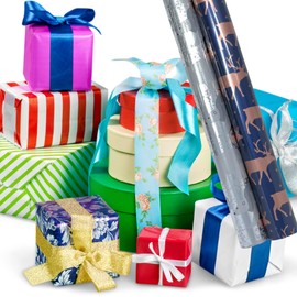 KRE Polar Bear 2.5ft x 2.66Yd and Deer 2.5ft x 2 Yd Metallized Wrapping Presents Birthday Thanksgiving Christmas New Year Anniversary Wedding Holiday Gift Giving Occasions Pack of 2 with Bonus Gasfty