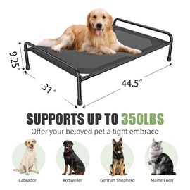 Ekisemio Elevated Dog Bed, Raised Outdoor Dog Bed for Large Sized Dogs, Waterproof Large Pet Cot, Big Pet Cot Load 350lbs, Black