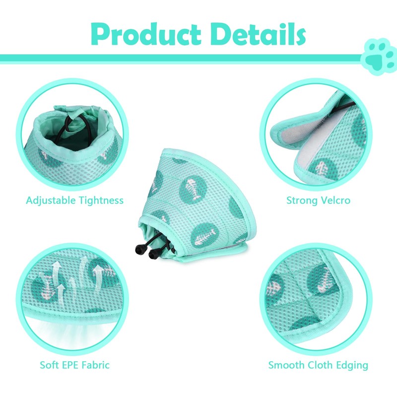 Kinwodon Green Cat Cone Collar Soft, Adjustable Cat Recovery Collar