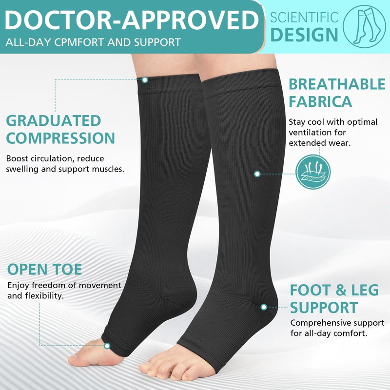 Pack of 3 Open Toe Compression Socks for Men and