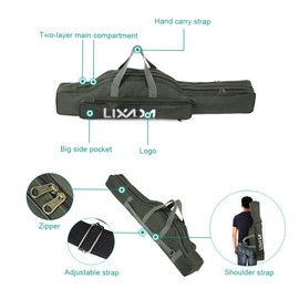 Lixada 100cm/130cm/150cm Fishing Bag Portable Folding Fishing Rod Reel Bag Fishing Pole Gear Tackle Tool Carry Case Carrier Travel Bag Storage Bag Organizer