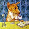Basenji at the Cafe dog art tile coaster gift