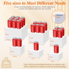 Qinzave 6 Pcs White Acrylic Buffet Risers with Mini Sign and Maker, Food Display Stands for Buffet Table Party Catering Dessert Jewelry Collectibles,Nesting Cube Boxes with Hollow Bottoms (8",7",6",5",4",4")