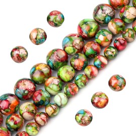Filluck Natural Stone Beads 6mm Green Red Imperial Jasper Polished Round Smooth Gemstone Beads for Jewelry Making Adults 15 Inch(Green Red Imperial Jasper,6mm)