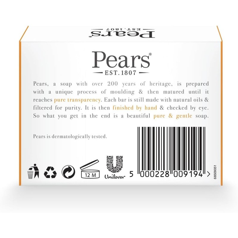 Pears Natural Amber Soap Bars 125g 6 Pack + 1x