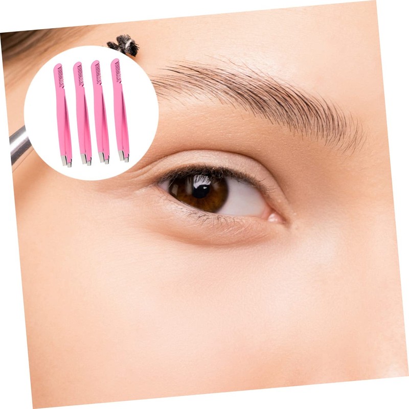 WOONEKY Beauty 4pcs Eyebrow Clamps Stainless Steel Tweezer Comb Ergonomic