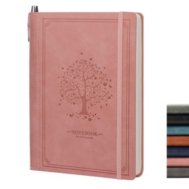 OnMove Lined Notebook Journal for Women Men 320 Pages A5 Hardcover Leather with Pen Holder College Ruled Journals for Work Note Taking Travel School Pink