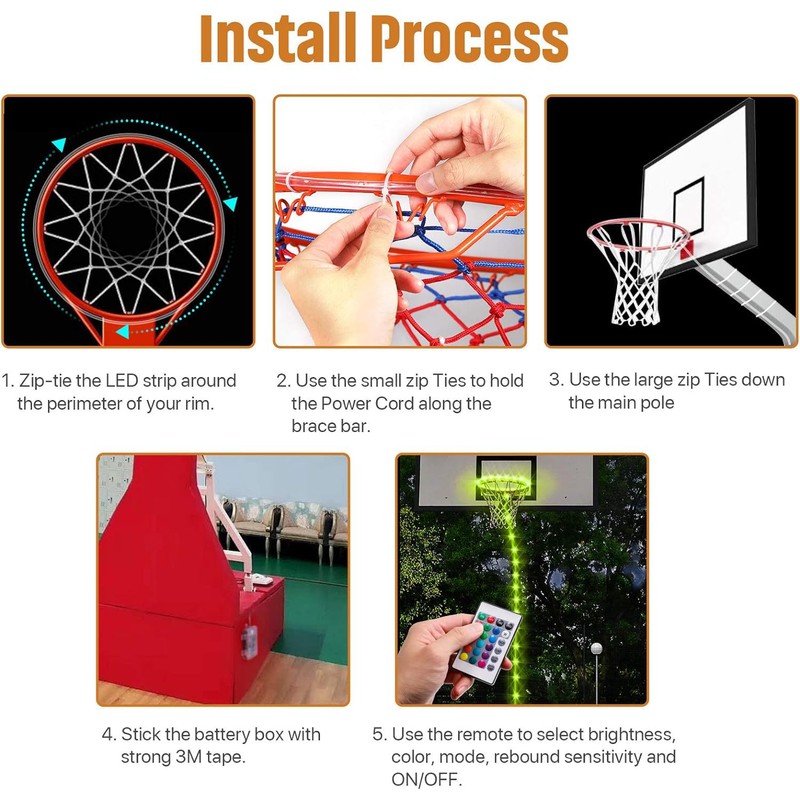 W WHEEL UP Basketball Hoop Lights Waterproof Remote Control Basketball