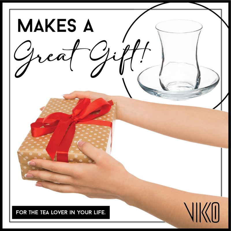 Vikko Turkish Tea Glasses and Saucers, 4 Oz Turkish Tea