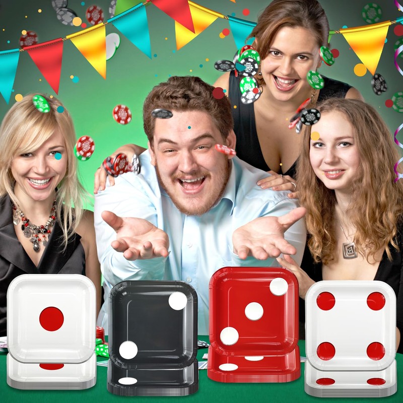 APUXXJUPA Set di 60 piatti a tema dadi da casinò,