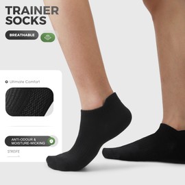 FALARY 10 Pairs Trainer Socks For Men & Women, Black Cotton Ankle Socks - Comfortable, Breathable and Durable, Size 12-15
