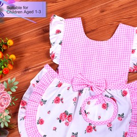 Love Potato Kids Aprons for Girls - Cute Gingham Toddler Girl's Apron for Ages 1-3 Years (Pink)