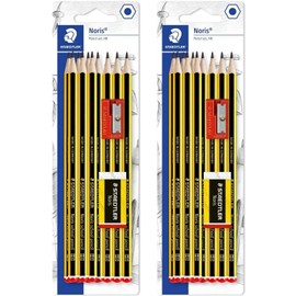 STAEDTLER 121 Noris School Pencils with Mini Eraser + Sharpener - 2 Blister Packs of 12 - Total 20 Pencils, 2 Mini Erasers and 2 Single Hole Sharpeners