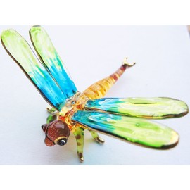 ThaiHonest Lovely Dragonfly Hand Blown Clear Glass Art Dragonfly Figurine Animals Color Glass