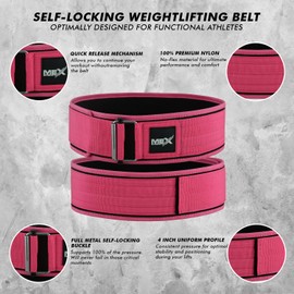 Mexstrength Self-Locking Nylon Weight Lifting Belt - Premium Weightlifting Belt for Serious Functional Fitness and Olympic Lifting Athletes - Lifting Support for Men and Women - Deadlift Training Belt