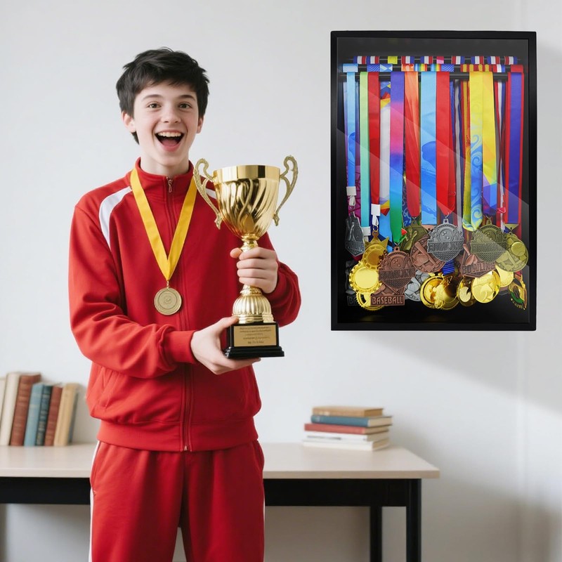 Medal Hanger Display Case, Dust-Proof 22"x15" Wall Mount medal holder