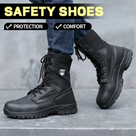 Men's Industrial Safety Boots Steel Toe, Microfiber Upper PU Sole, Breathable Durable for Construction and WorkshopColor: Black, US Size: 9