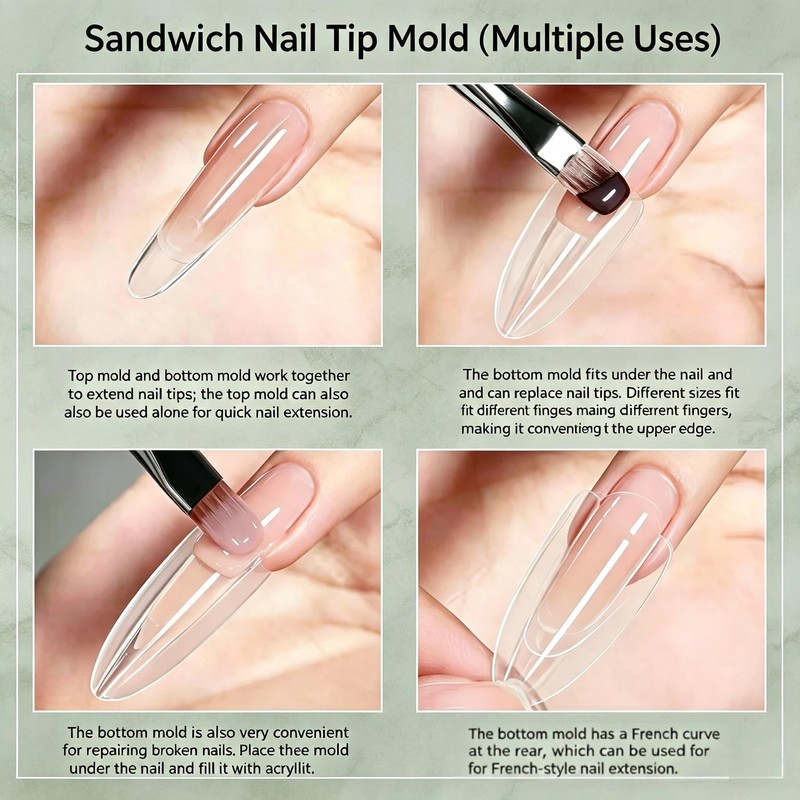 RARITYLL 240PCS Sandwich Nail Extension Mold Dual Forms, 14 Sizes
