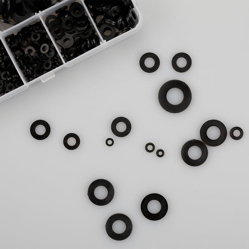 500-Pack Nylon Washers,Black Flat O-Ring Seals & Spacers,Tap Sealing Gasket