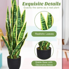 DREAMADE Fake Snake Plant, 3ft Mother in Law Tongue Sansevieria Plant with Pot & 20pcs Golden Leaves, Faux Plants for Indoor & Outdoor, Home, Office Decoration, Housewarming Gifts, 35 inch