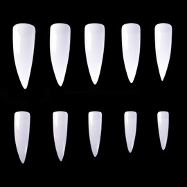 KADS No-Crease Fake Nails Tips Kit 10 Size 500Pcs Half Cover Shaped Acrylic False Nails Tips with Case for Nail Salon and DIY Nail Art Clear White Nature Color (Big Stiletto, White)