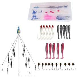 Owemtao Alabama Rig Kit 5 Arms Alabama Umbrella Rig Bass Fishing Kit a Rig Fishing Lures Bait Rigs with Pre-Rigged Paddle Tail Swimbaits Boat Trolling Willow Blade Multi-Lure Rig (Type C)