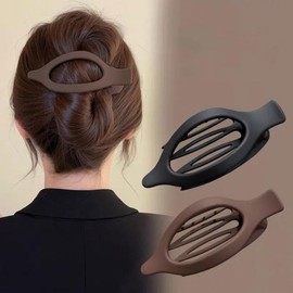 Gesukura Hair Clip, Hair Claw Barrette, Hair Ornament, Hair Clip, Japanese Style, Tree Leaf Design, Simple, Strong, Won't Hurt Your Scalp, Matte Texture, PC Resin, Rustproof, Set of 2 (Black + Coffee