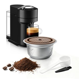 Stainless Steel Reusable Coffee Pods 2.7oz/80ml Refillable Coffee Capsules Compatible with Nespr*sso V-rtuo NEXT POP PLUS GCA1 and ENV135,with 1 Pcs Silicone Lids (80ML)
