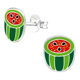 Fruit & Vegetable 925 Sterling Silver Stud Earrings, Tiny Dainty Piercing (Watermelon)