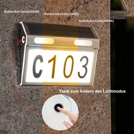 MEDOYOH House Number Illuminated Solar 3 Lighting Modes House Number Sign Illuminated 2200 mAh Stainless Steel House Number IP65 Waterproof for Address Signs Outdoor Outdoor