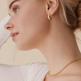 PAVOI 14K Gold Plated Sterling Silver Post Chunky Hoops | Thick Lightweight Gold Hoop Earrings for Women (Yellow Gold, 17mm)