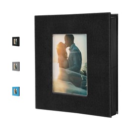 Album de Fotos Creativo DIY, Álbum Grande con Cubierta de Lino, Álbum de 100 Páginas para Cumpleaños, Capacidad para 200 Fotos de 11x15 cm, Regalo de Aniversario para parejas, bodas, familia(Negro)