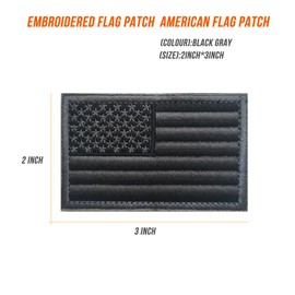 Tactical USA Embroidered Flag Patch, Black Gray American Flag Patch, America Military Embroidered Appliqué Patches for Backpacks, Bags, Hats