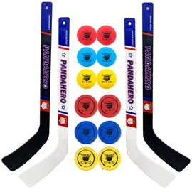 Pandahero Mini Knee Hockey Sticks Set for Kids – Christmas Toys Gifts & Stocking Stuffers for Toddler Boys & Girls – Indoor Mini Hockey Kit with 4 Sticks, 6 Foam Balls & 6 Pucks