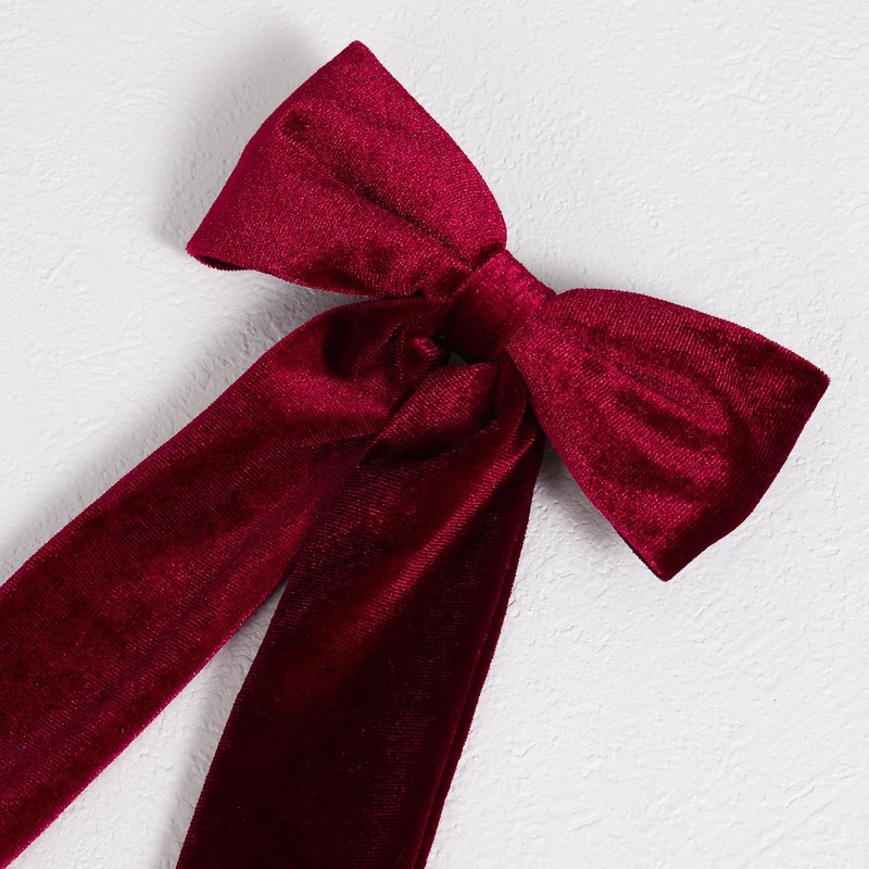 5.5in Burnt Orange Wine Red Velvet Long Tail Hair Bow