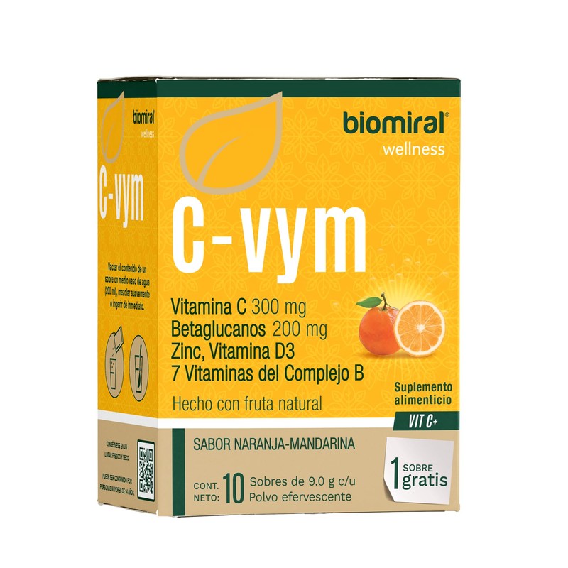 Biomiral C-Vym Vitamina C Efervescente, 11 Sobres