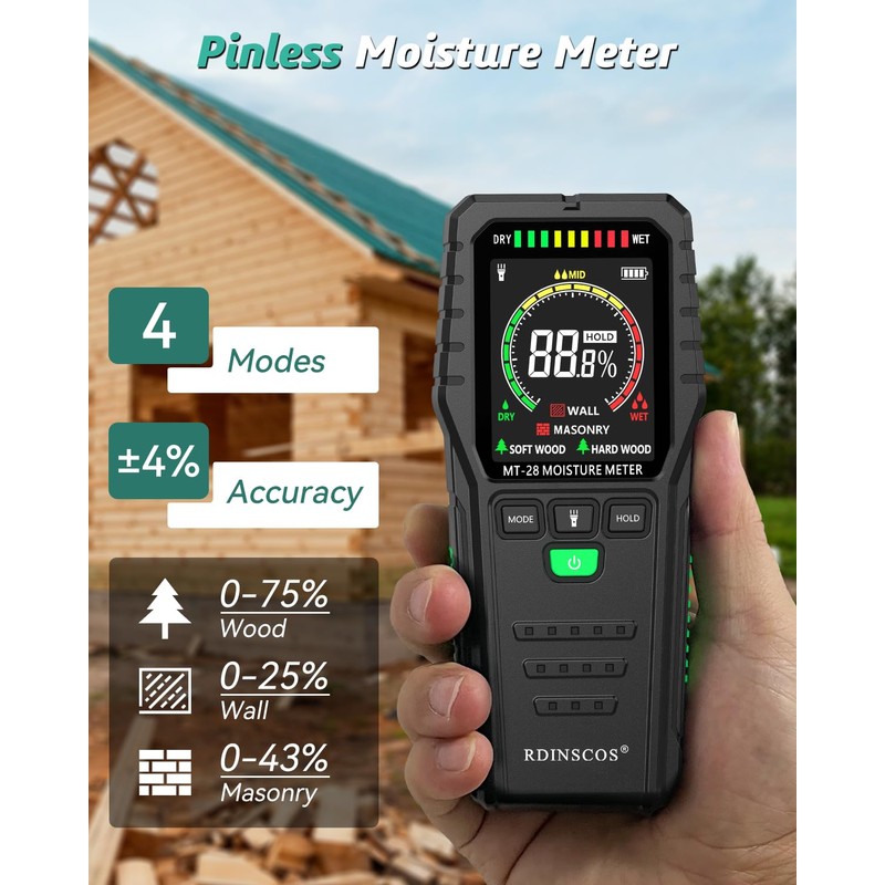 Pinless Moisture Meter for Wood, Drywall & Concrete – Digital