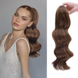HSLHDI Claw Clip Ponytail Extension,20 Inch Light Brown Curly Wavy Ponytail Claw Clip in Hair Extension for Women Fluffy Natural Looking Synthetic Hairpiece for Daily Use(20 Inch,Light Brown)