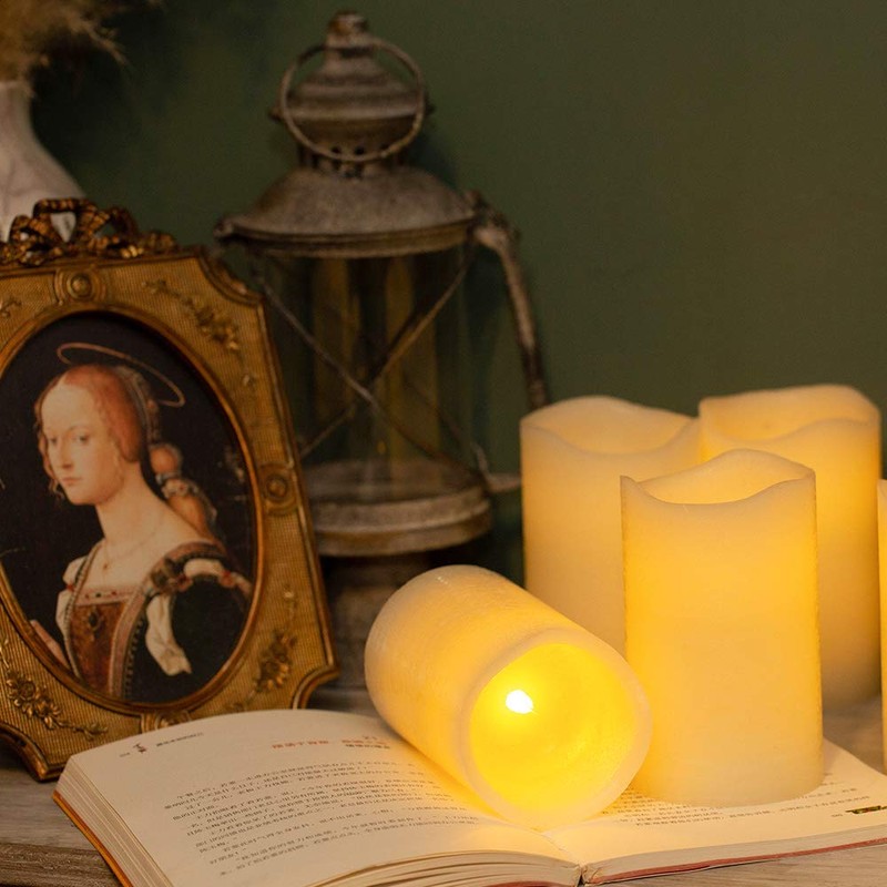 H-BLOSSOM Flickering Flameless Candles Battery Operated Real Wax Pillar Candles