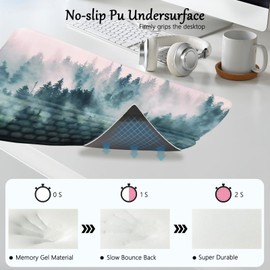 Computer Keyboard Stand with Wrist Rest Easy Typing Nature Scenery Pine Trees Mountain Wrist Pad Support Green Ergonomic Tilt Keyboard Holder Riser for Desktop Gaming Office Home Misty Forest