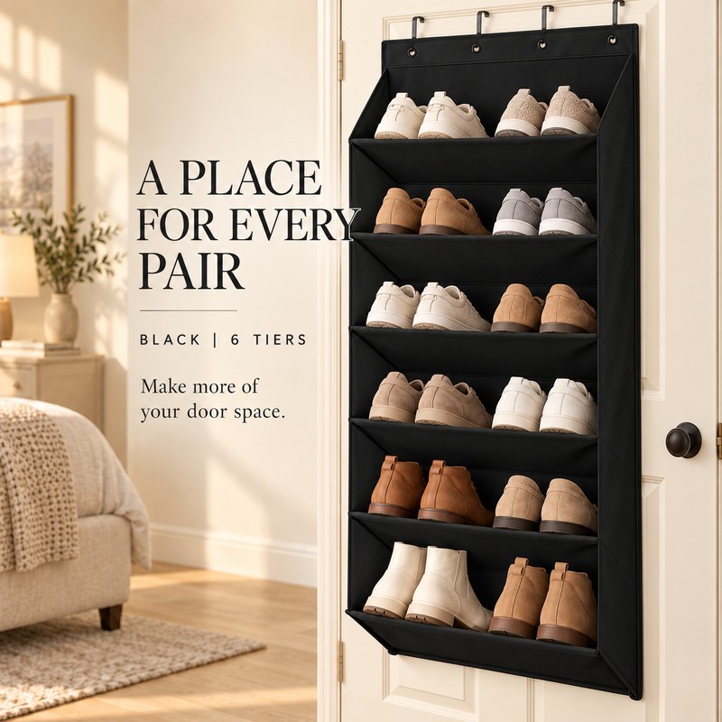 Over the Door Shoe Organizer with Large Deep Pockets, Foldable