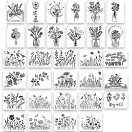 Wezdopu 31PCS Flower Stencils for Painting Large Reusable Stencil Floral Bouquet Template Paint for Garden Outdoor Indoor Painting on Wood Wall Home Sign Decor DIY Art Craft Canvas