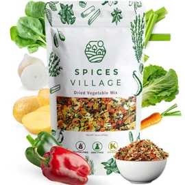 SPICES VILLAGE Dried Ramen Toppings, Dehydrated Vegetables Mixed Vegetables Flakes, 16 oz, Mix of Carrot, Onion, Red & Green Bell Pepper, Celery, Cabbage & Spinach Flakes - Kosher, Gluten Free, Non GMO, Resealable Bulk Bag