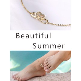 Moissanite Dainty Infinity Heart Ankle Bracelet Gold Plated Sterling Silver Heart Foot Chain Anklet for Women